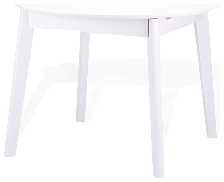 Extendable Round Dining Room Table Modern Solid Wood, White