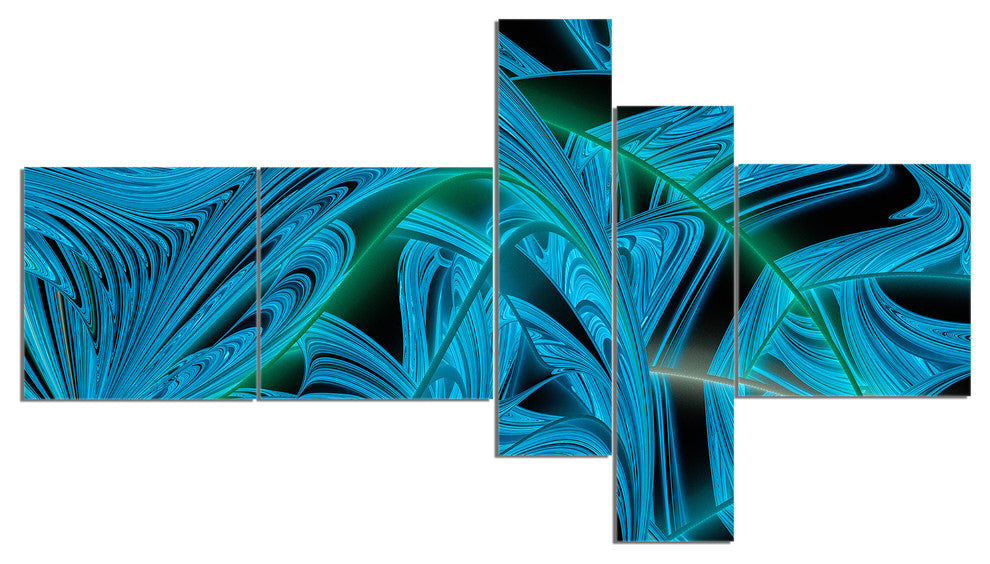 Blue Winter Fractal Pattern, Abstract Art on Canvas, 60"x32", 5 panels