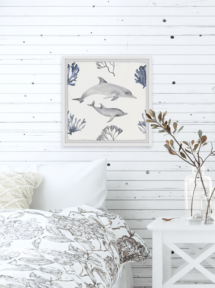 "Dolphin Friends" Framed Painting Print, 18x18
