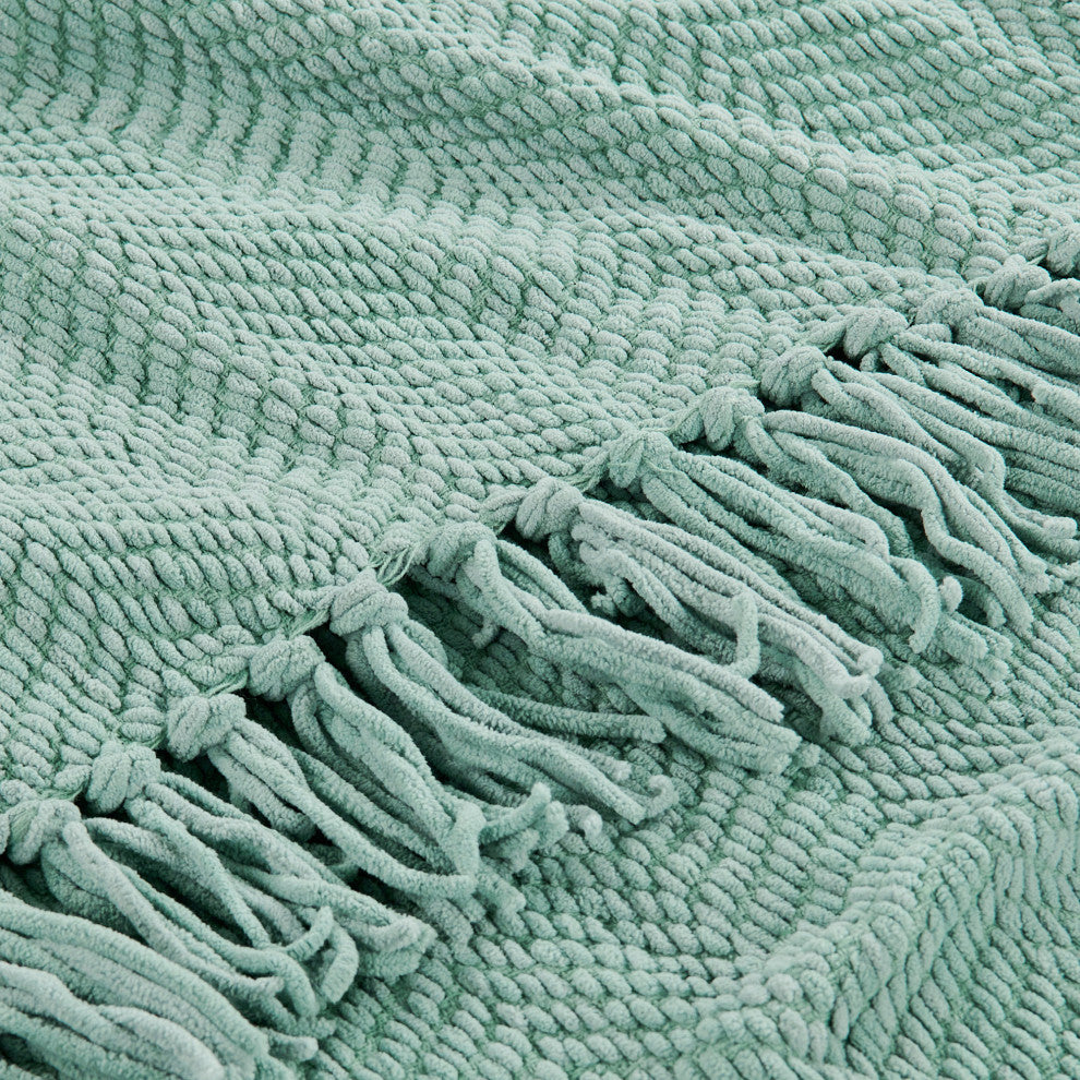 Tweed Knitted Throw Blanket, Silver Blue, 50"x60"