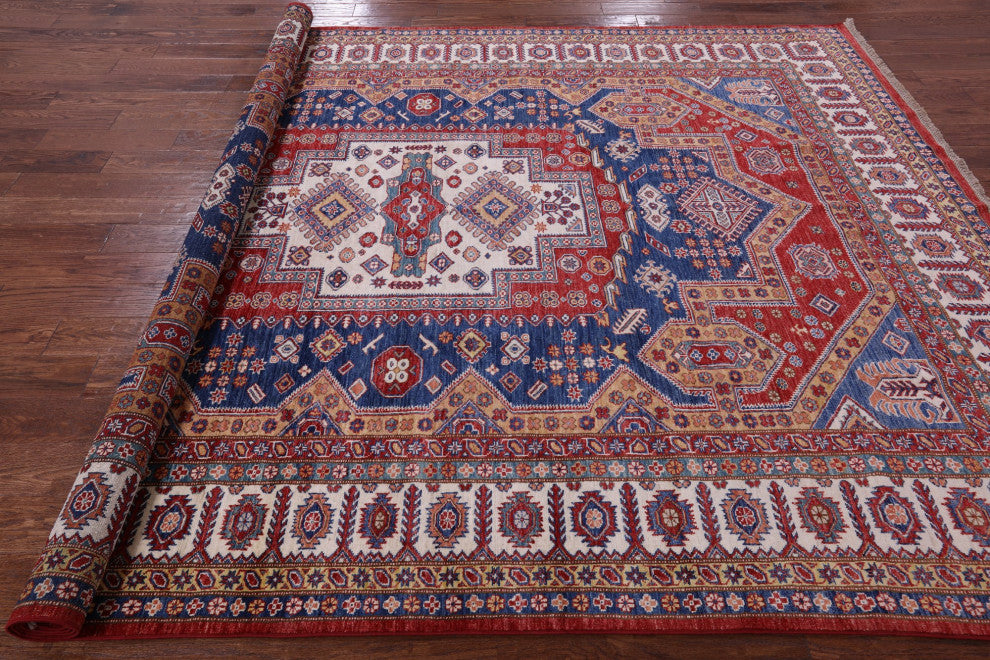 8' 2" X 10' 10" Super Kazak Hand Knotted Wool Rug Q9516