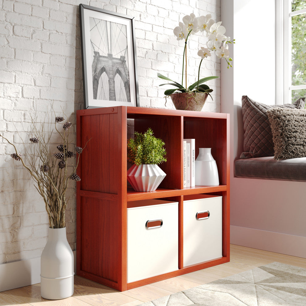 Solid Wood 4 Cube Storage Organizer, Red Mahogany
