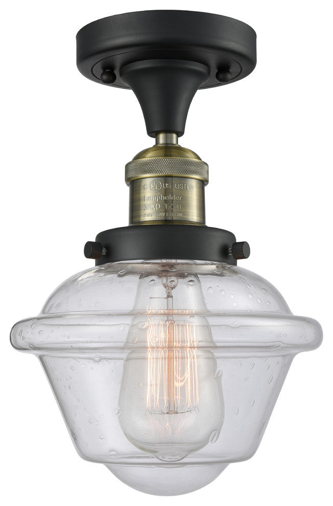 1-Light Oxford 11" Semi-Flush Mount, Black Antique Brass, Glass: Seedy