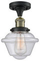1-Light Oxford 11" Semi-Flush Mount, Black Antique Brass, Glass: Seedy