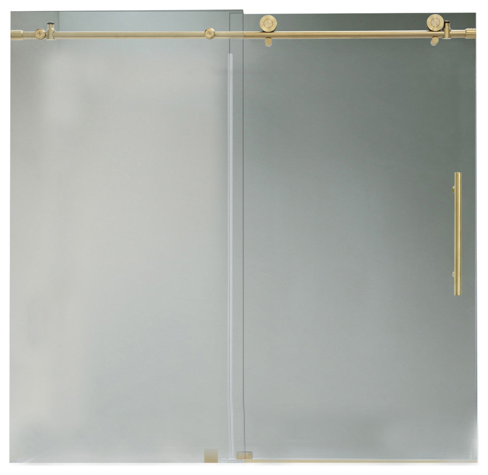 56"“60"Wx76" Frameless Sliding Shower Door With Clear Glass, Titanium Gold