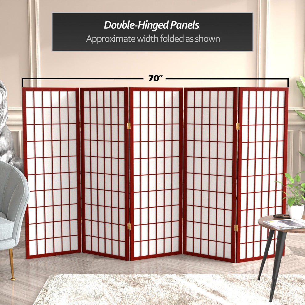 4' Tall Window Pane Shoji Screen, Rosewood, 5 Panels