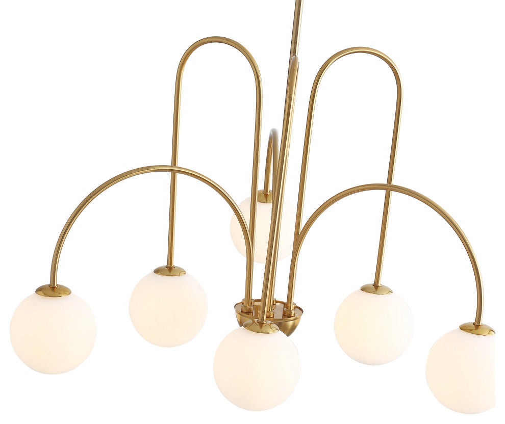 Modern Gold 6-Light White Ball Glass Style Pendant Light