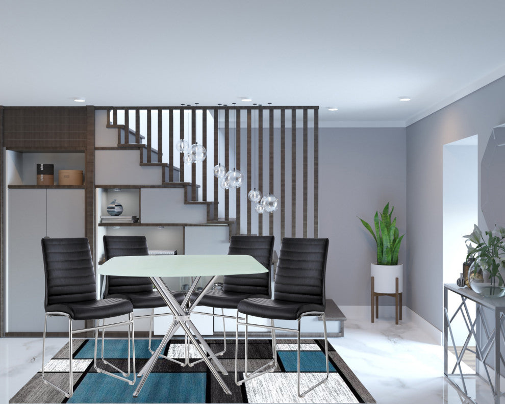 Modern Square Dining Glass and Upholstery, Black Set of 5