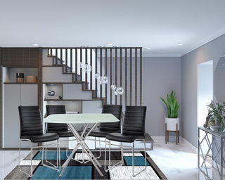 Modern Square Dining Glass and Upholstery, Black Set of 5
