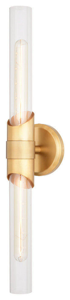 Webster 2 Light Gold Brass Bathroom Vanity Wall Sconce Fixture Clear Glass