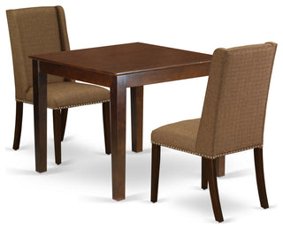3Pc Kitchen Set, Living Table & 2 Kitchen Chairs, Brown Beige Seat, Mahogany