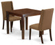 3Pc Kitchen Set, Living Table & 2 Kitchen Chairs, Brown Beige Seat, Mahogany