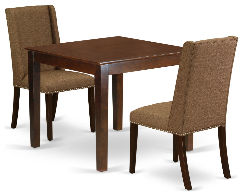 3Pc Kitchen Set, Living Table & 2 Kitchen Chairs, Brown Beige Seat, Mahogany