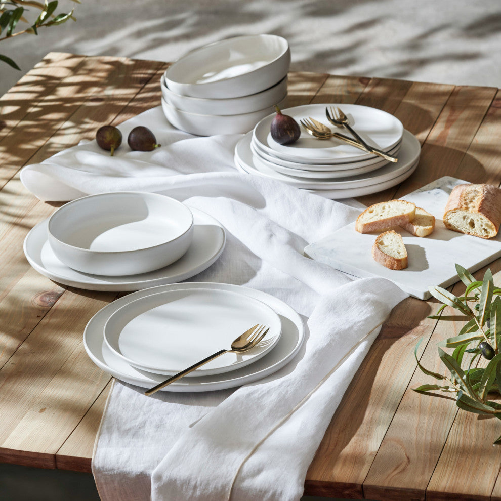 Porto by Stone Lain Macchio Stoneware Dinnerware Set, White Matte, 12-Piece