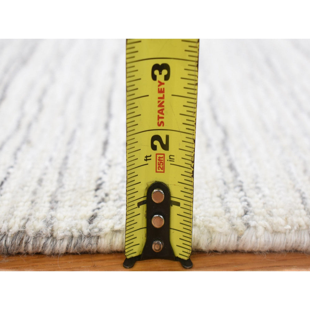Ivory Modern Design Hand Loomed 100% Wool Fragment Mat Rug, 2'0"x2'0"