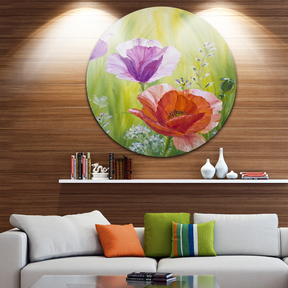 Poppies In The Morning, Floral Round Wall Art, 38"