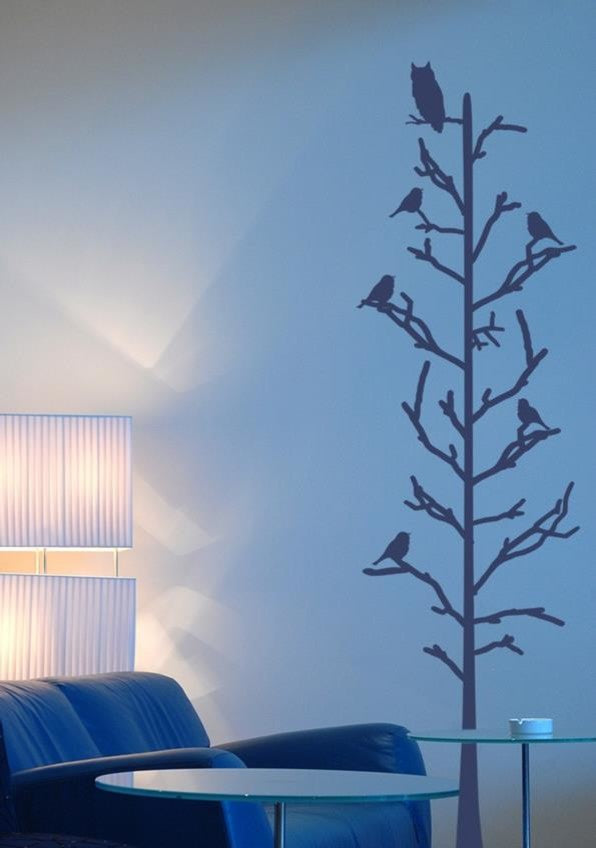 Stick Tree with Birds Vinyl Wall Decal, 52"x 15", Tangerine