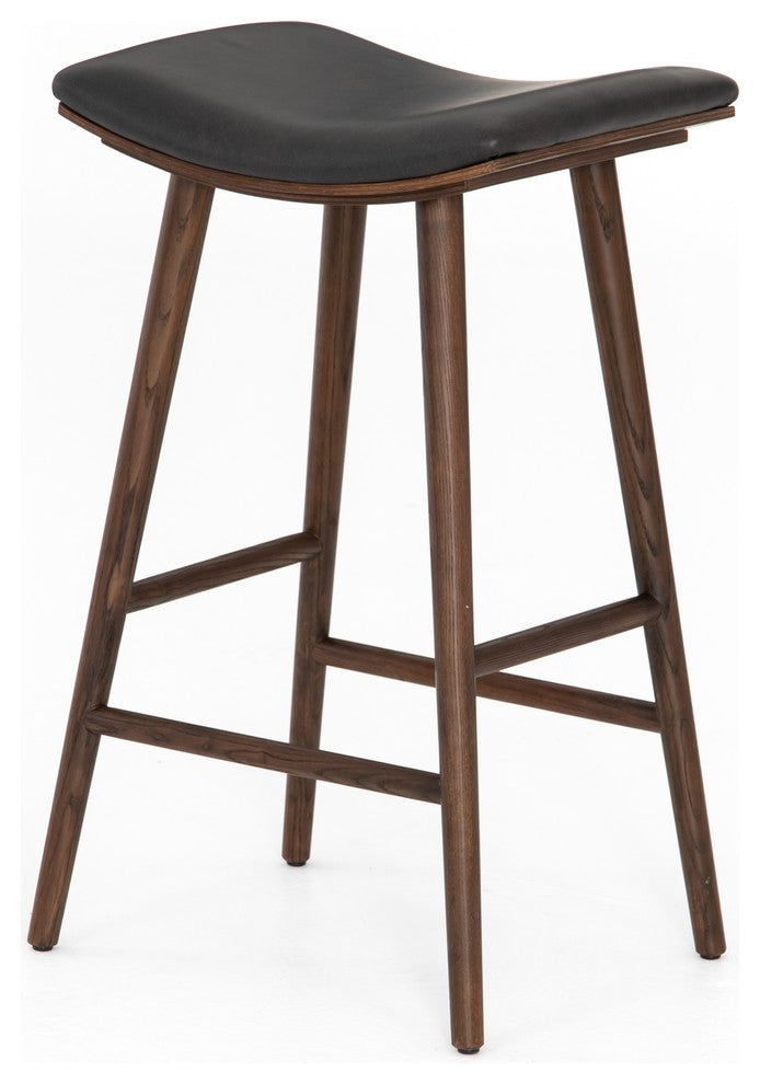 Four Hands Union Saddle Stool, Distressed Black, 30"