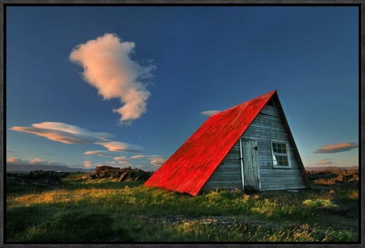 "The Red Roof" Framed Canvas Giclee by Brin Ingibergsson-Bragi, 23x16"