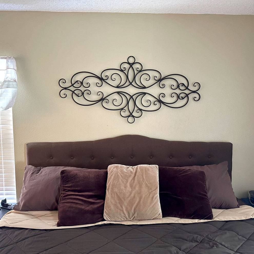 Antique Bronze Metal Elegant Scrolls Wall Pediment Set of 2