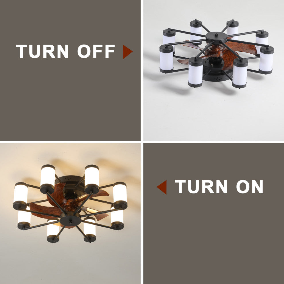 22 in. W x 8 in. H Iron Ceiling Fan in Black and White with Dimmable LED Lights