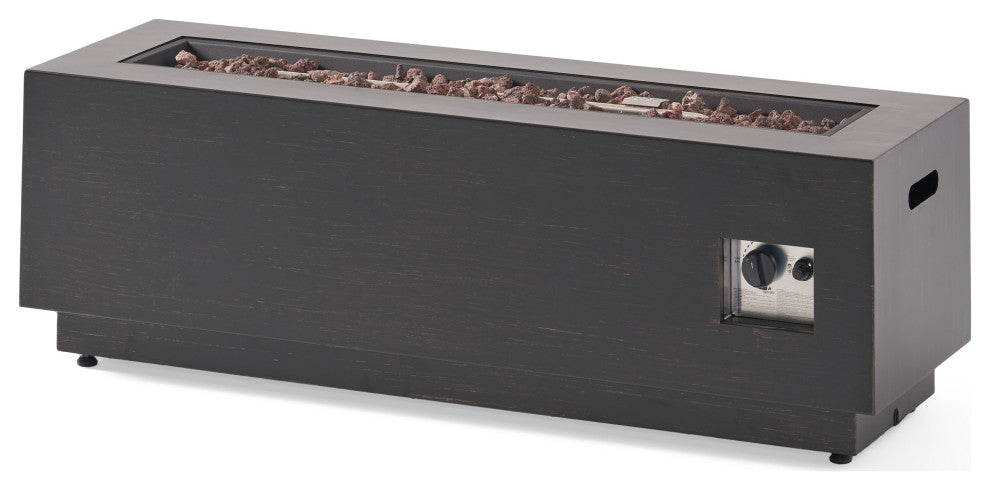 Jasmine Outdoor 50,000 BTU Rectangular Fire Pit, No Tank Holder, Brushed Brown