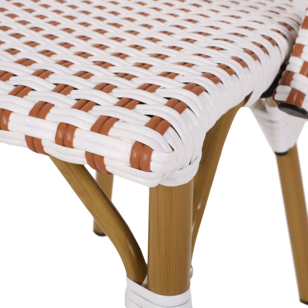 Baylor Outdoor French Bistro Chair, Set of 2, Rust Orange/White/Bamboo Print Finish