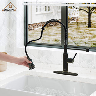 Single-Handle Spring Pull Down Sprayer Kitchen Faucet with Infrared Induction, Matte Black