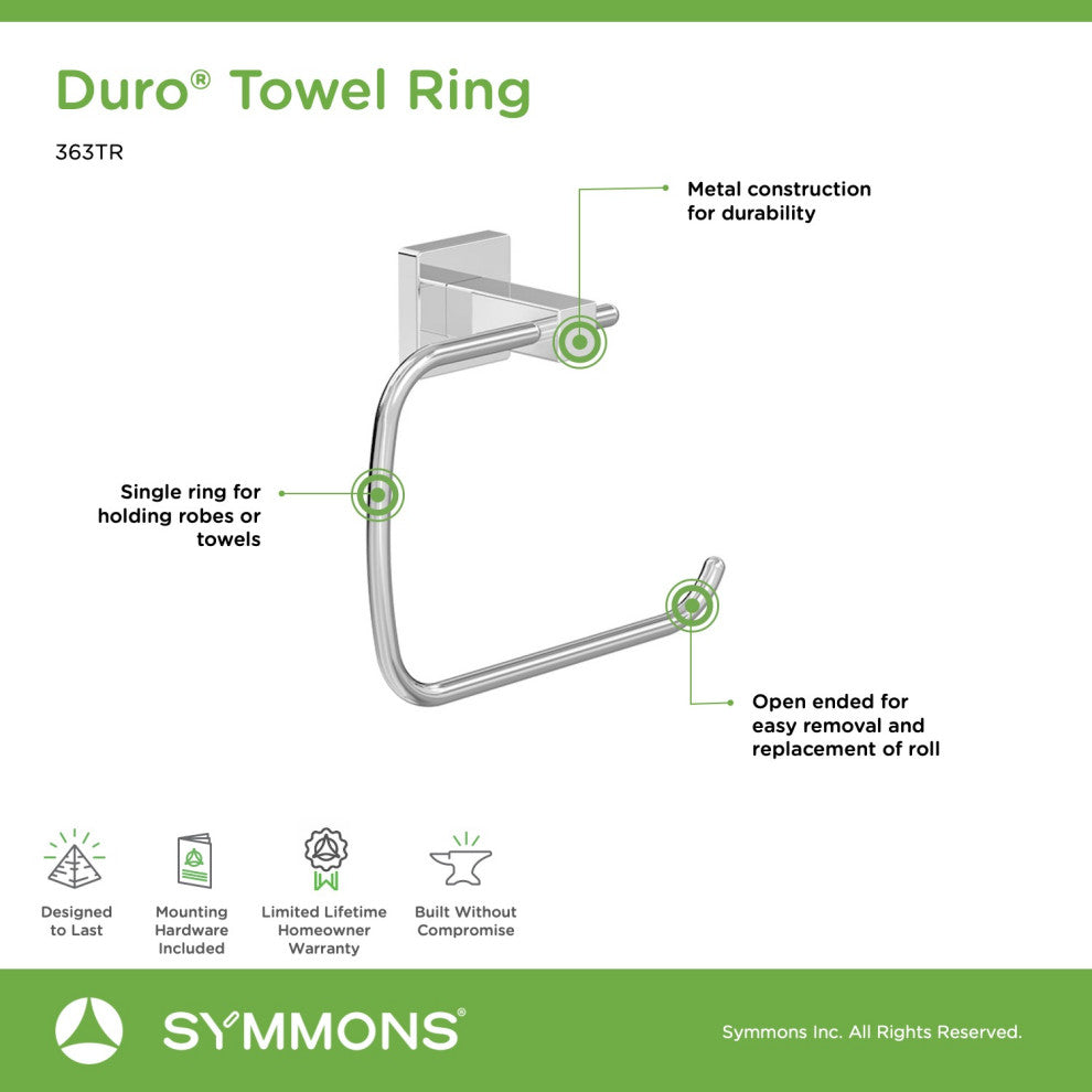 Duro Hand Towel Ring with Mounting Hardware, Chrome