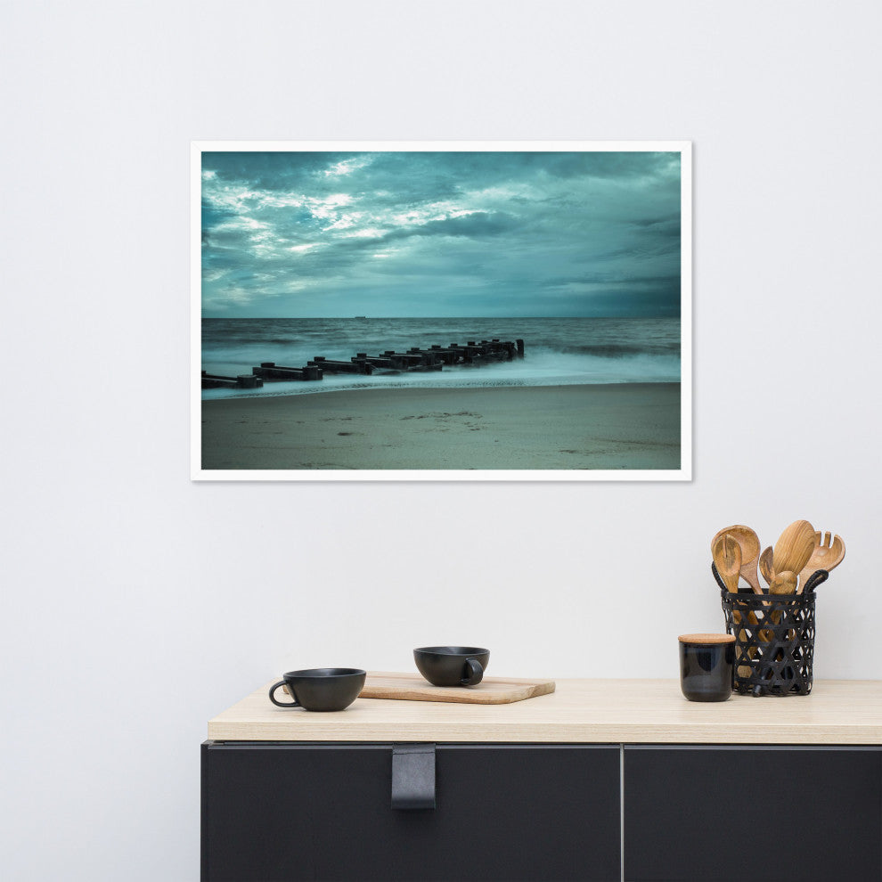 Blue Morning at Rehoboth Coastal Landscape Framed Photo Paper Wall Art Prints, White, 24" X 36"