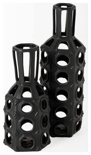 12" Black Pierced Pattern Ceramic Vase