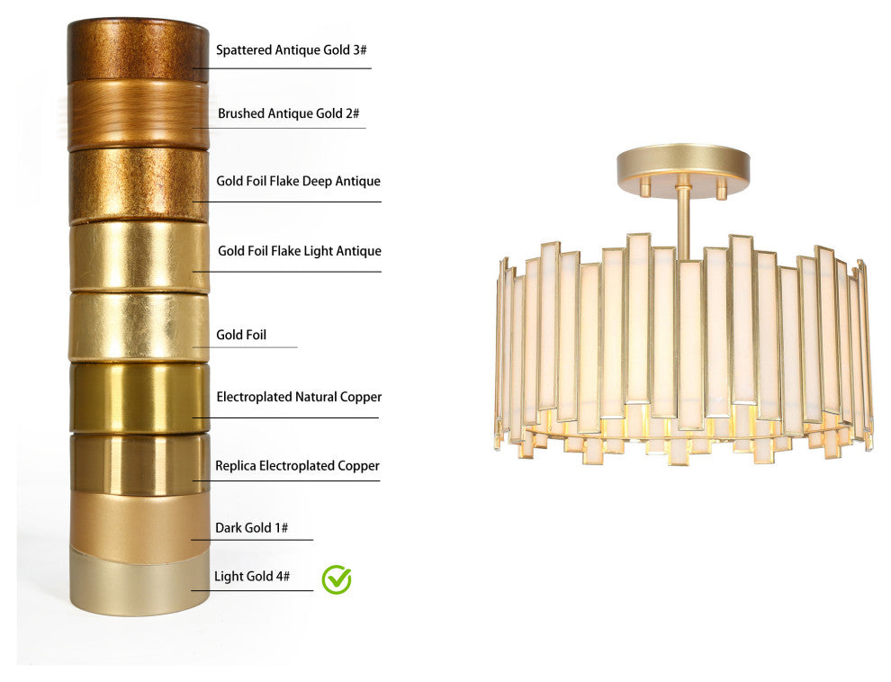 LNC 3-Light Tiffany Glass LED Semi-Flush Mount Light, Matte Gold