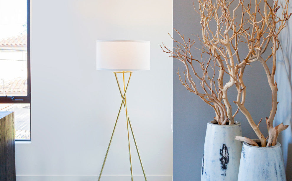 Brightech Jaxon Tripod LED Floor Lamp "“ Mid Century Modern, Living Room Standing, Antique Brass