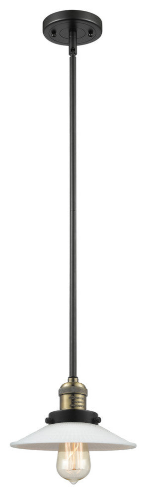 Halophane 1-Light Mini Pendant, Black Antique Brass, Matte White Halophane