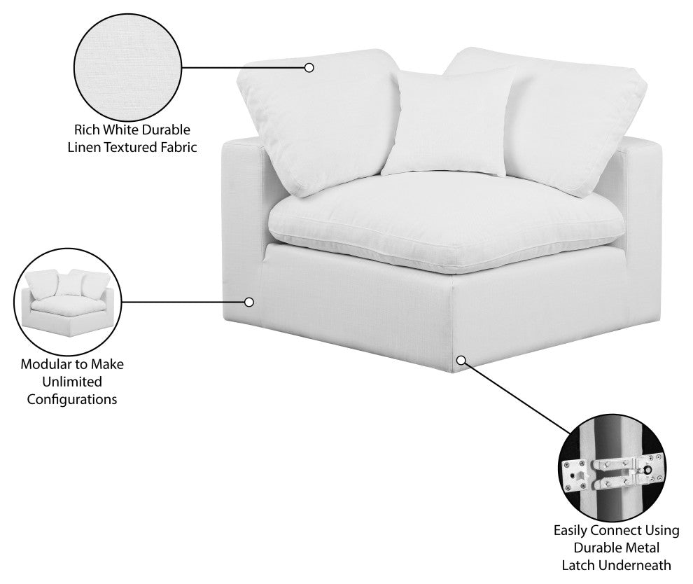 Comfy Beige Linen Textured Fabric Modular Chair, White, Linen Textured Fabric, Corner Chair