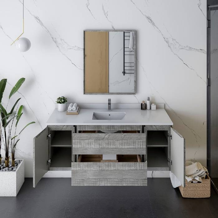 Fresca Formosa 54" Ash Wall Hung Single Sink Modern Vanity Set, Faucet Fft1030bn