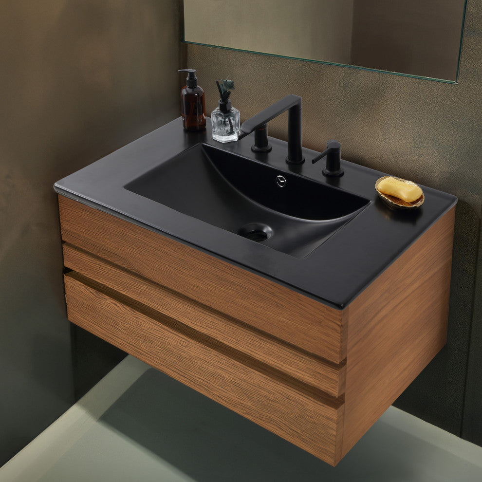 Ancillary 3-Hole Contemporary Rectangular Ceramic Single Sink Basin Vanity Top