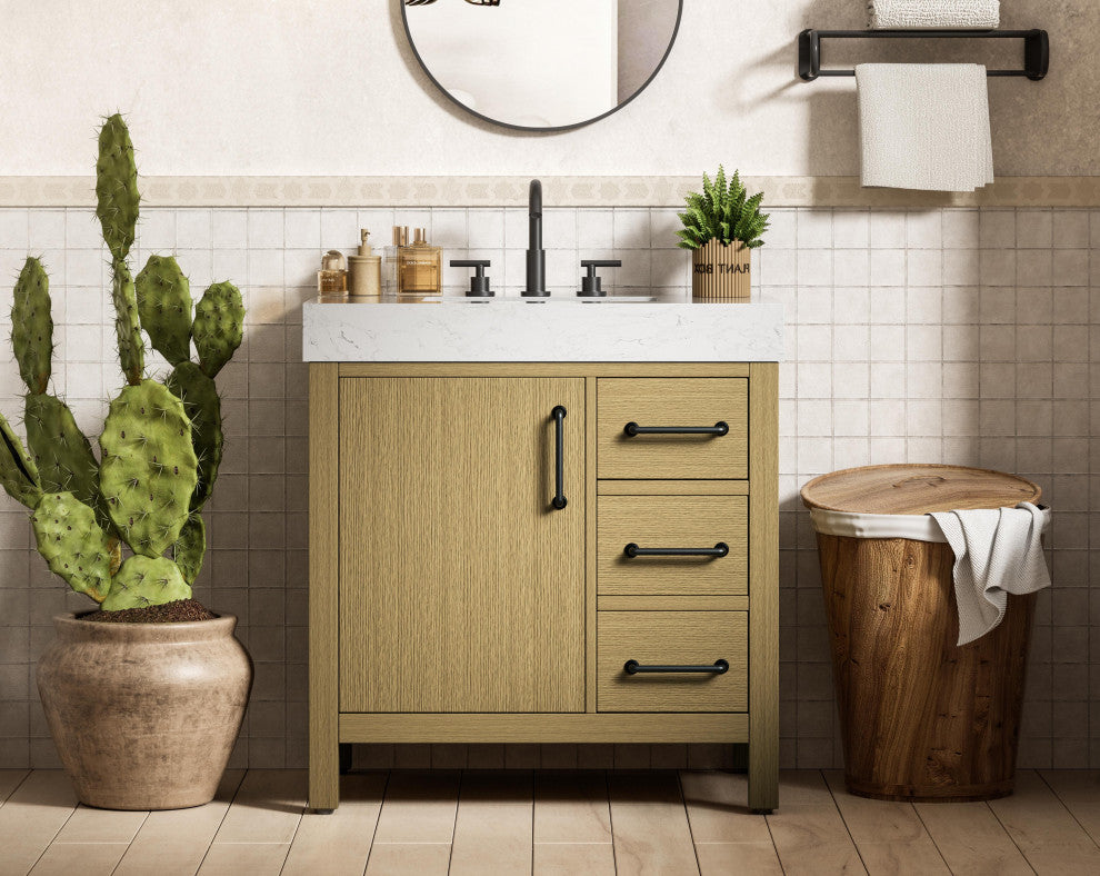 Home Living 32" Single Bathroom Vanity, Honey Brown