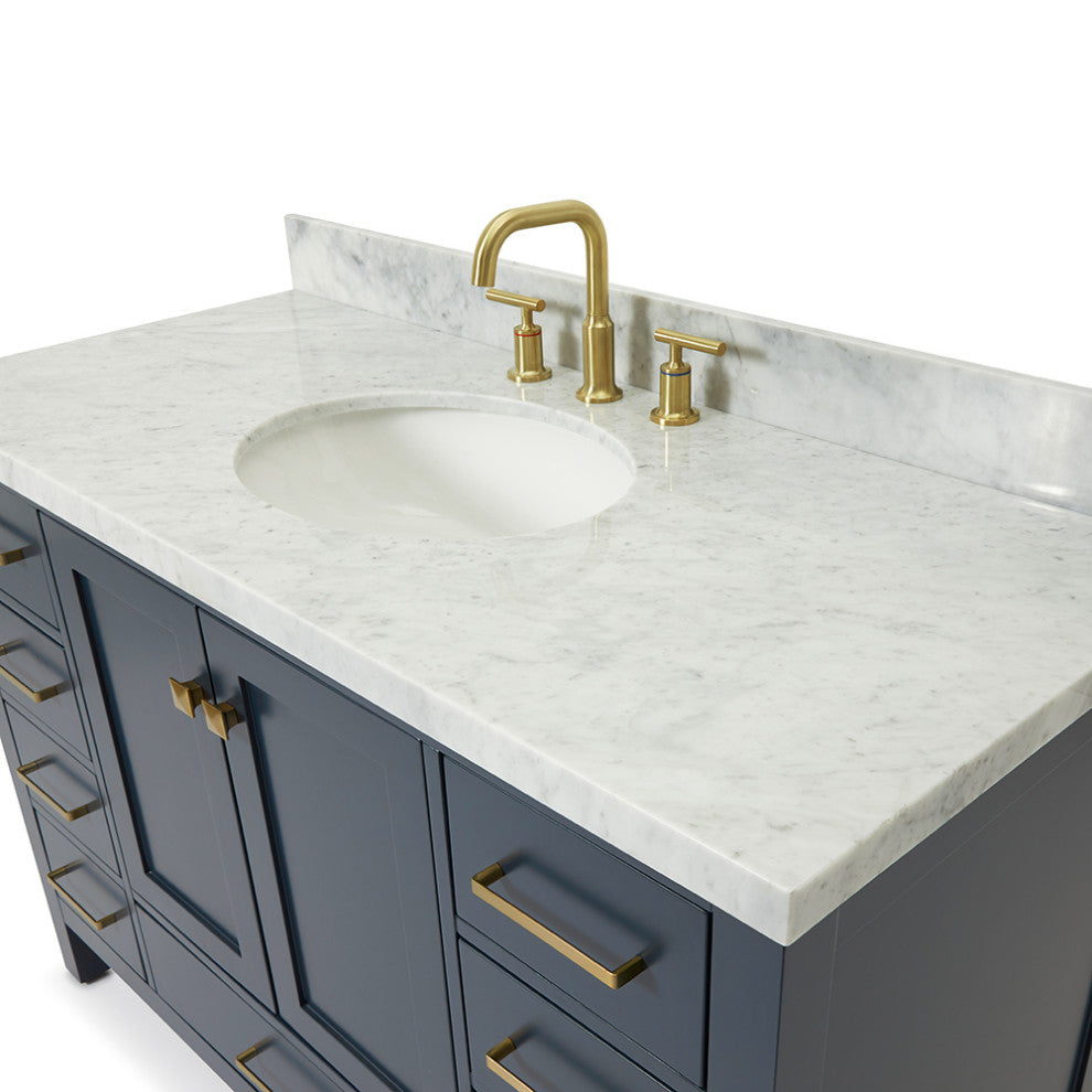 ARIEL Cambridge 49" Oval Sink Midnight Blue Vanity Carrara Top, No Mirror