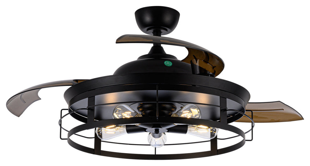 52 in Modern Black Industrial Retractable Ceiling Fan with Light Kit and Remote