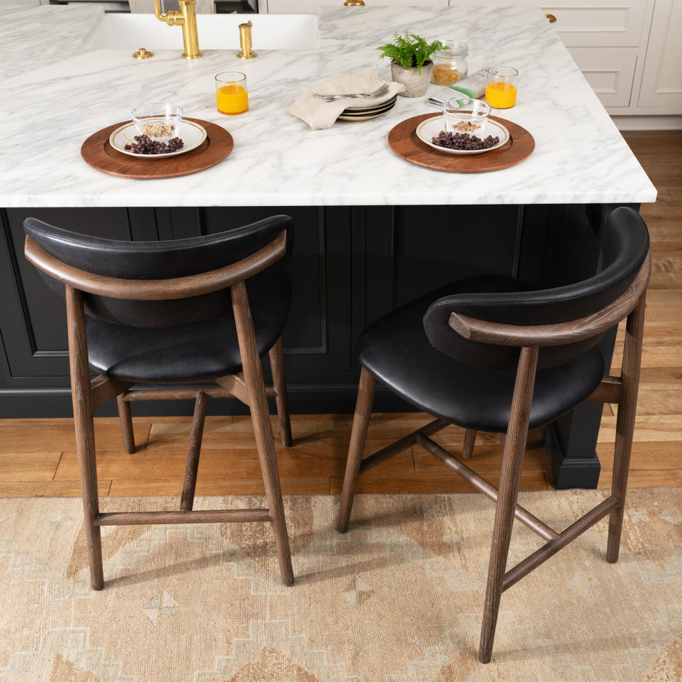 Ethan Leather Counter Stool, Antique Black