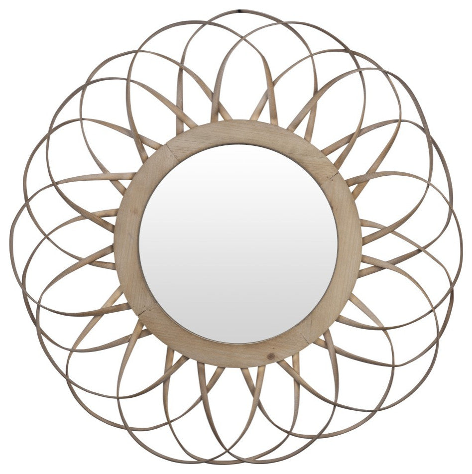 Wooden Flower Shaped Round Wall Mirror