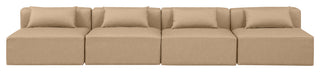 Cube Upholstered Modular Sofa, Tan, 4-Piece: 4 Armless Chair, Vegan Leather
