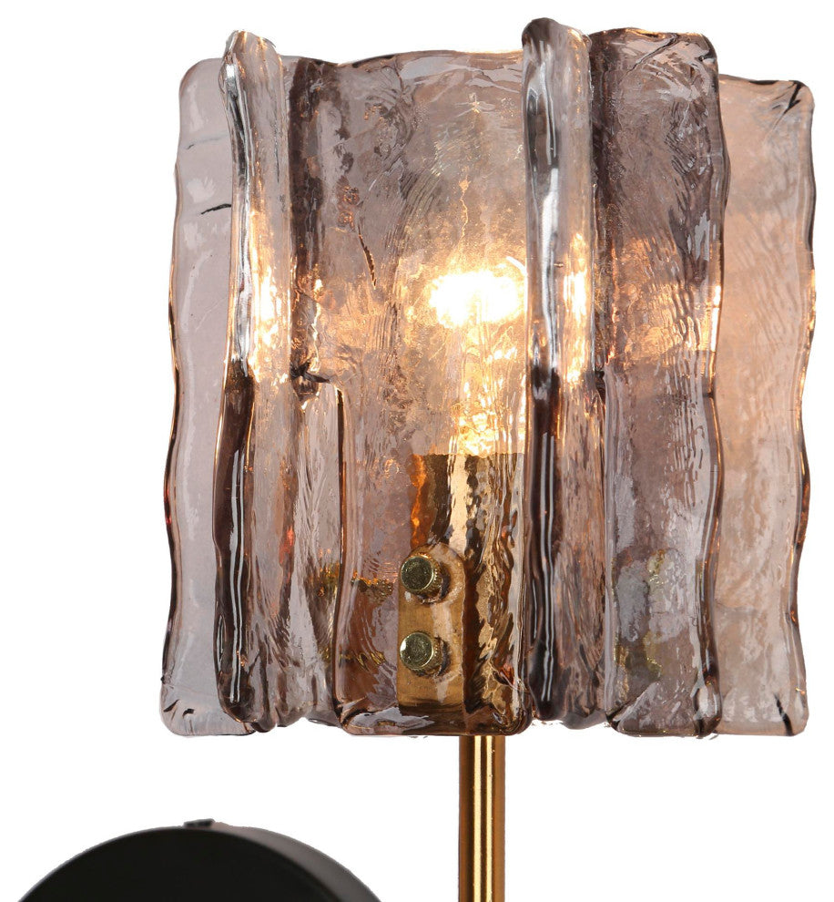 LNC Tucana Polished Gold and Matte Black Modern Wall Sconce, Textured Glass, 4 Lights