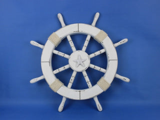 Rustic White Ship Wheel with Starfish 18', Starfish Decoration