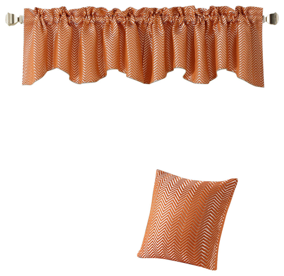 Chevron Jacquard Valance and Pillow Shell Sets , Burnt Orange, 20" X 20" / 56" X
