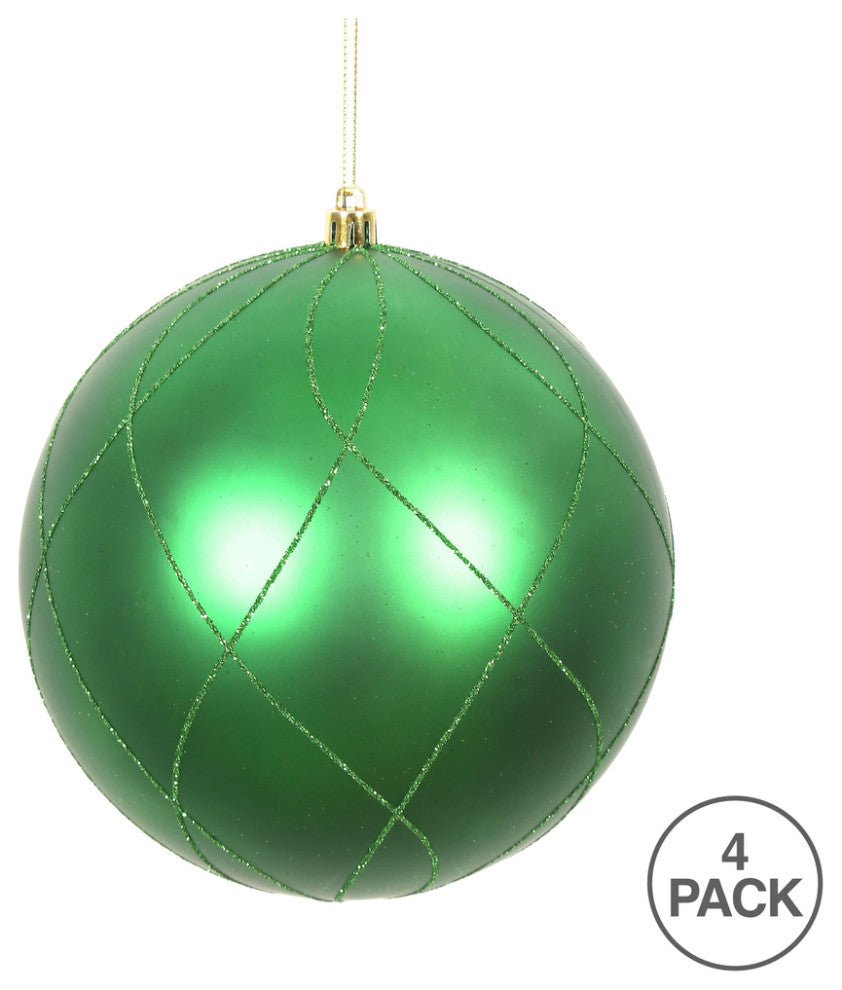 Vickerman N170604D 4" Green Matte And Glitter Swirl Ball Ornament, 4 Per Box