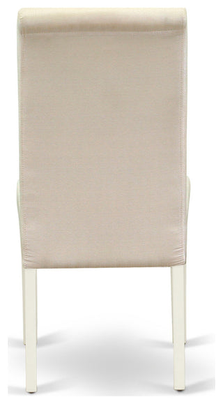 5Pc Dining Set, Round Room Table, Four Parson Chairs, Cream Fabric, White