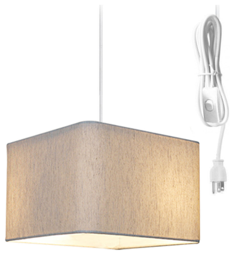 1 Light Swag Plug-In Pendant 14"w Rounded Corner Square Oatmeal Drum Shade, Whit