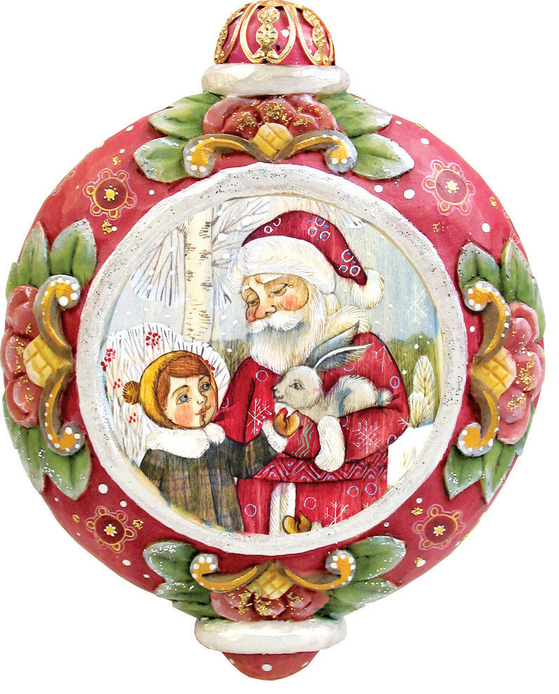Hand Painted Santa With Boy Scenic Ornament